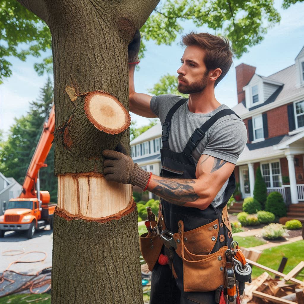 Connecticut Homeowner's Guide to Tree Maintenance Blog Article - Arborist performing maintenance on a tree in a Connecticut home's yard