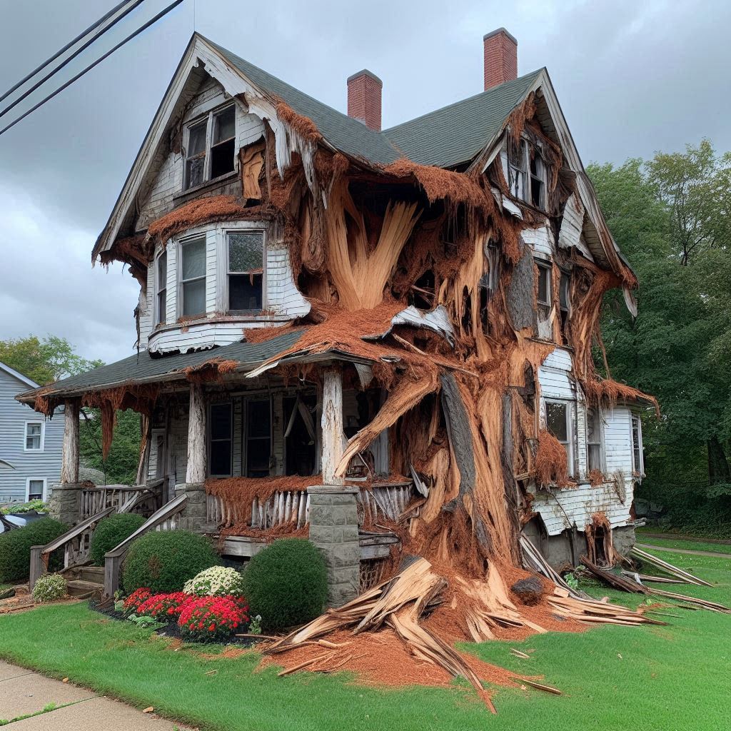 Signs Your Bethel Home Needs a Tree Inspection Blog Article - Tree with visible damage, including broken branches and signs of disease near an Bethel home